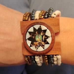 Boho Wooden Bracelet with Beaded Strap